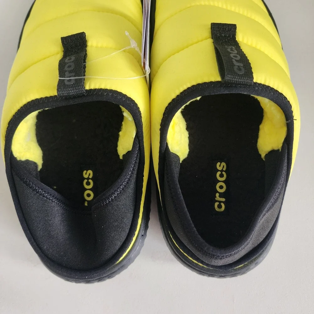 Crocs Classic Puff Moc K Kids Yellow Black Quilted Puffer Slippers J5 210589-77K